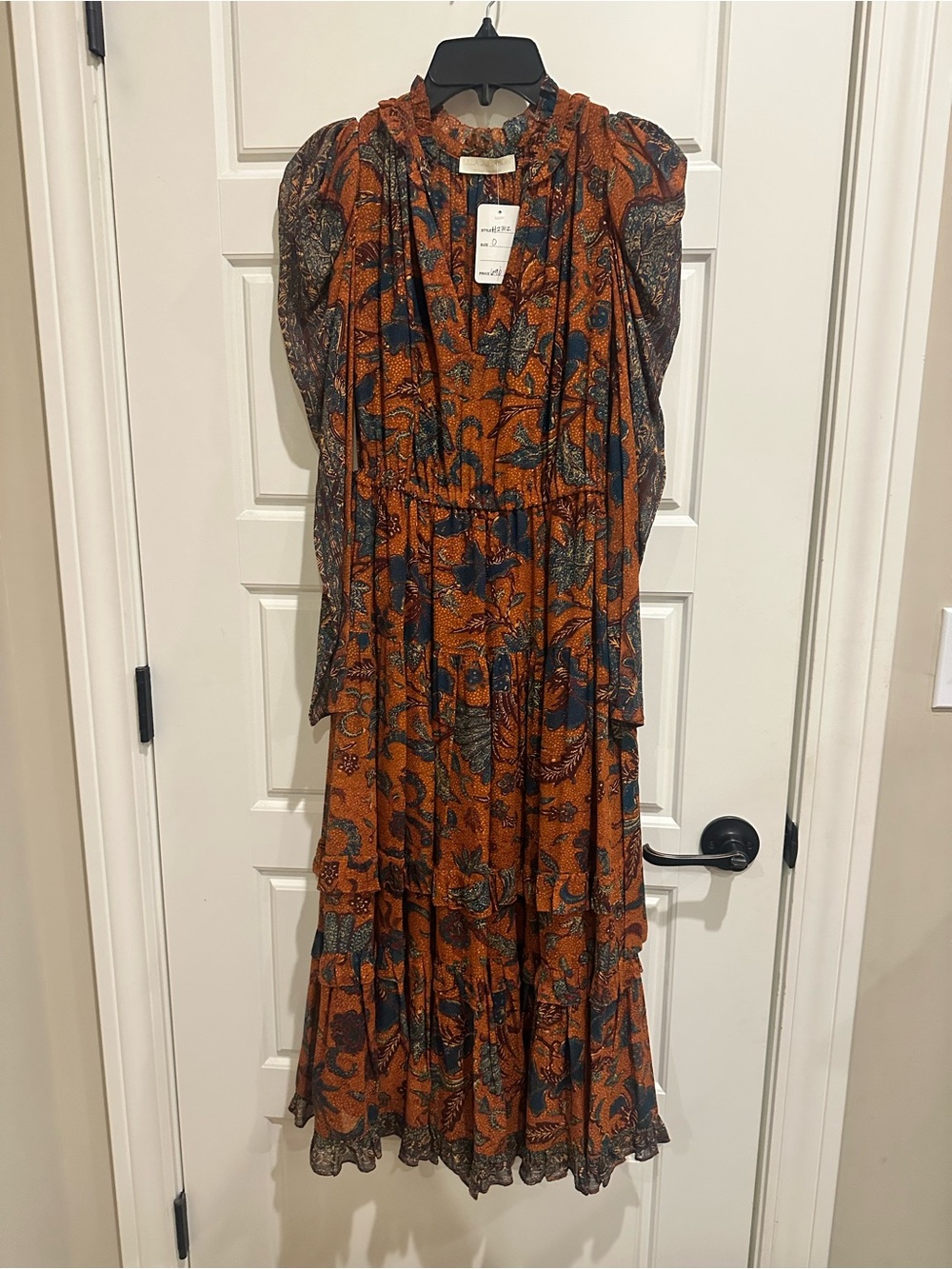 Ulla Johnson Rust and Navy Floral Tiered Maxi Dress size 0